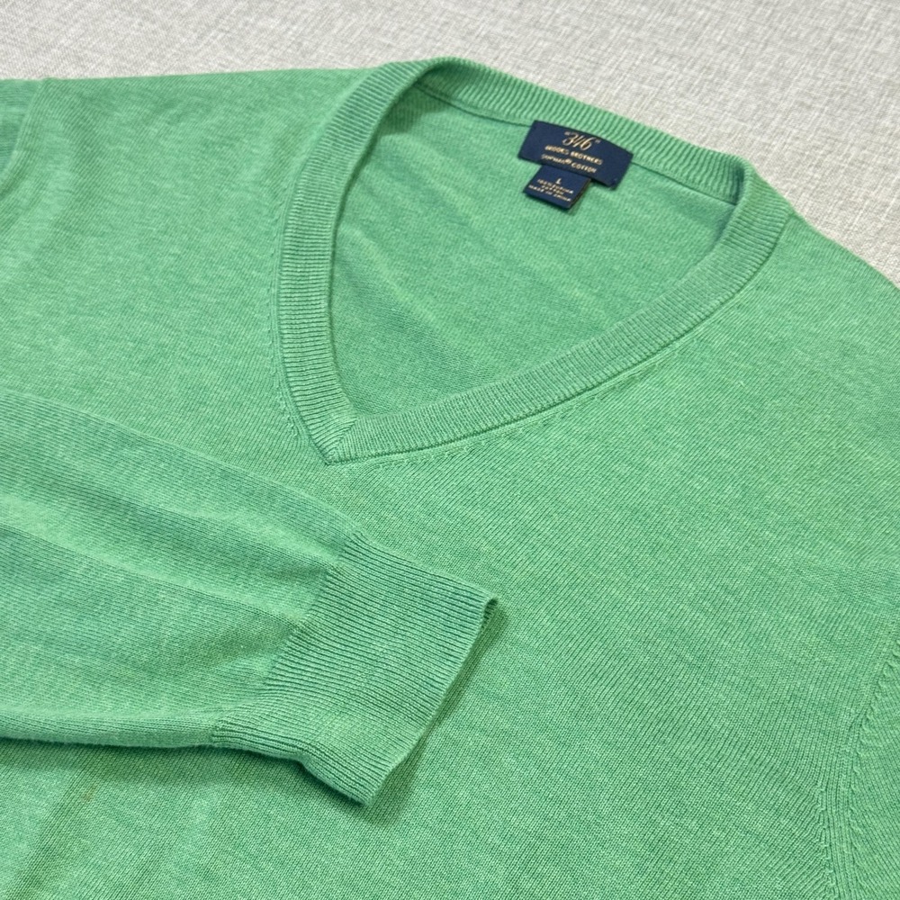 Brooks Brothers Sweater Pullover Mens Large Green V-Neck Cotton Tight-Knit
